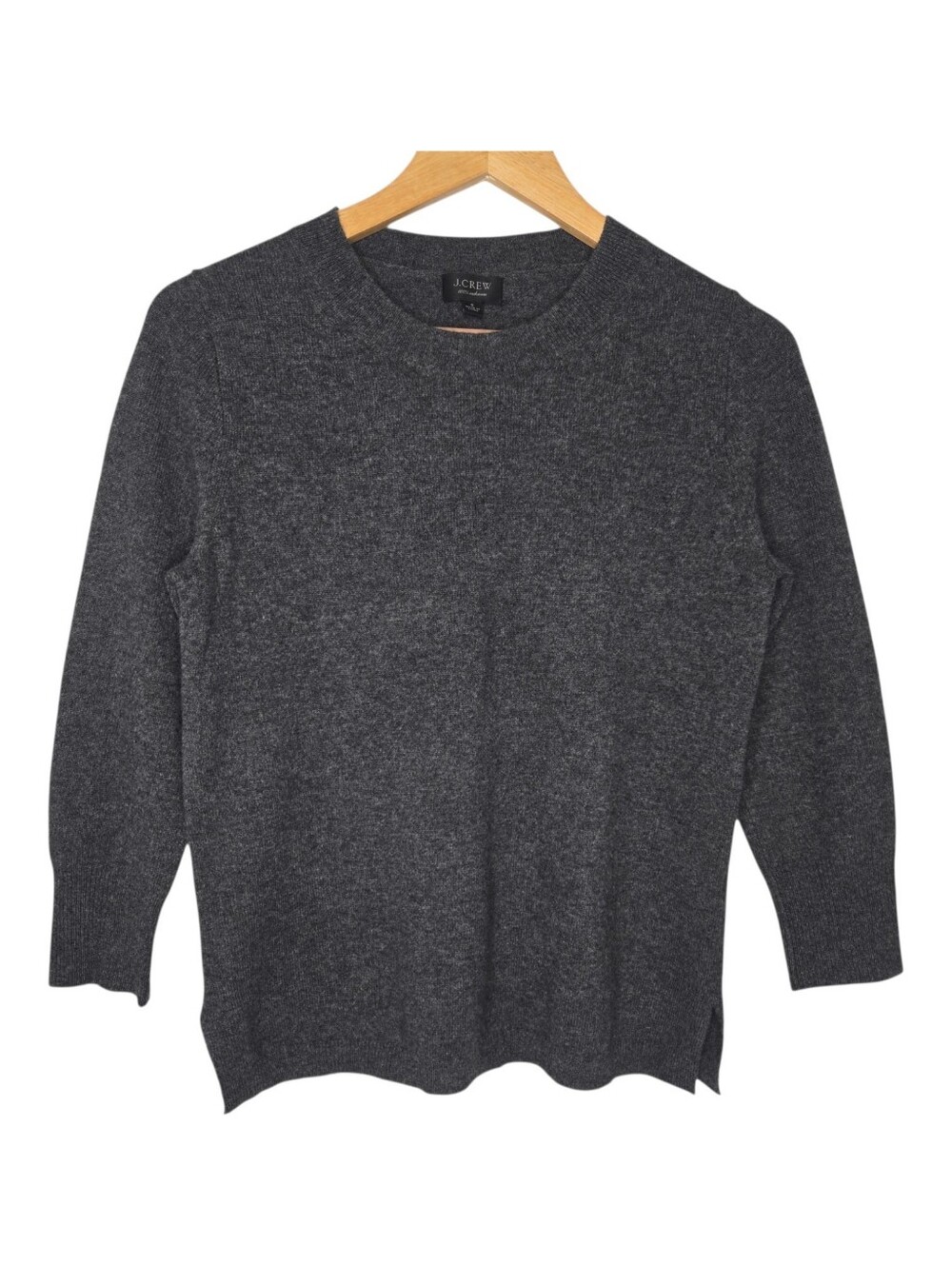 J Crew Womens Dark Gray 3/4 Sleeve Everyday Cashmere Crewneck Sweater Small